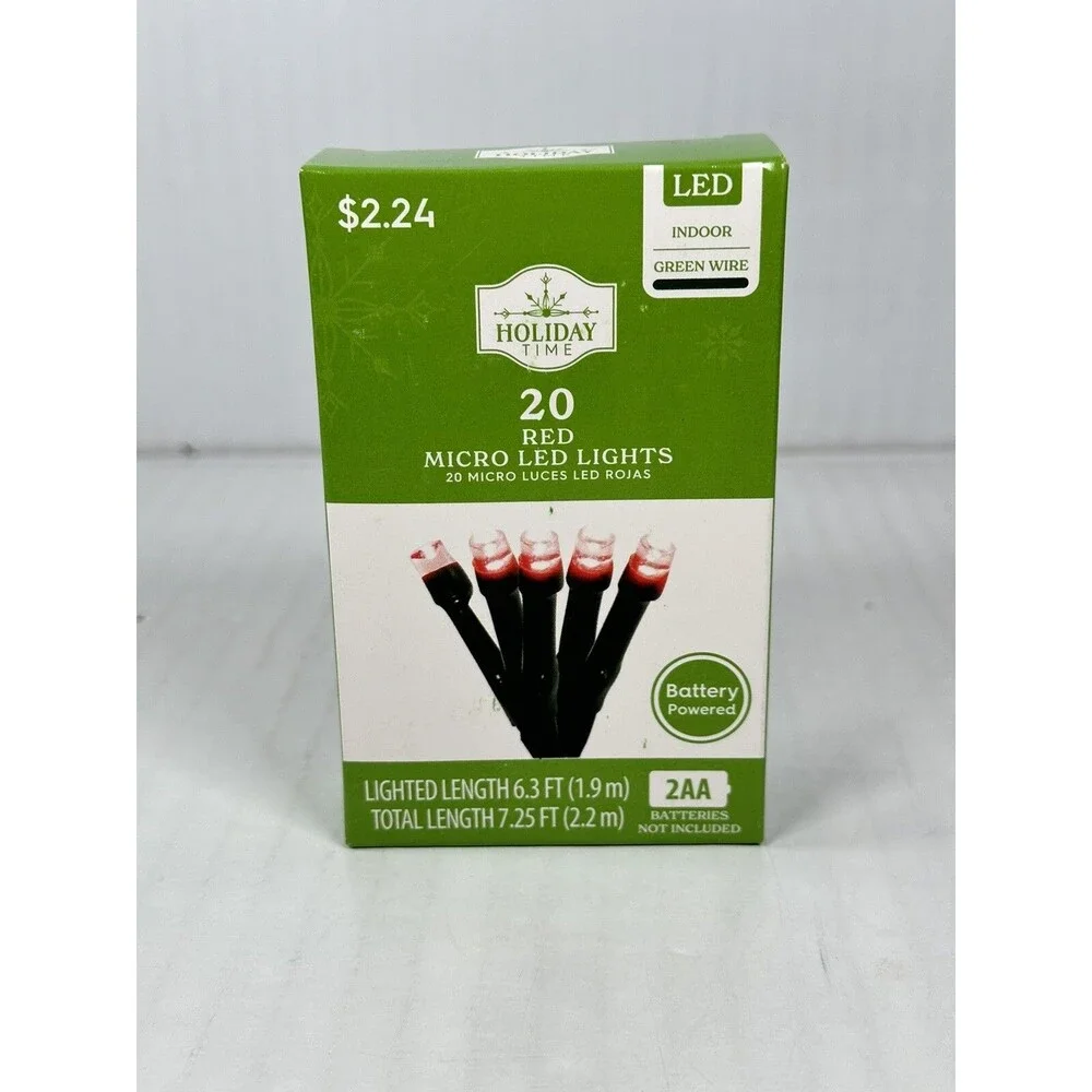 Holiday Time 20 Red Micro LED Christmas Lights Battery Power Indoor (Pack Of 2)